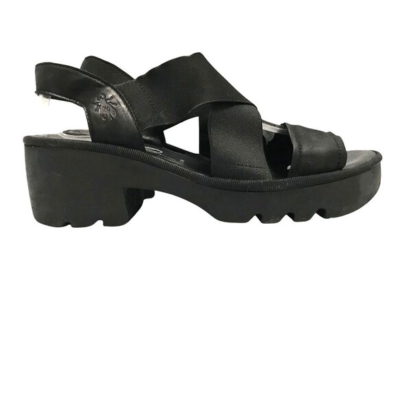 Fly London Black Platform Heeled Sandals Womens Size 7.5-8 / 38 - Picture 1 of 11
